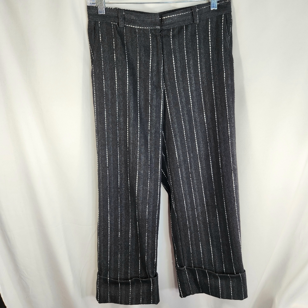 Culture NYC NWOT Black & White Stripe Cuffed Wide Leg Cropped Pants Size 10